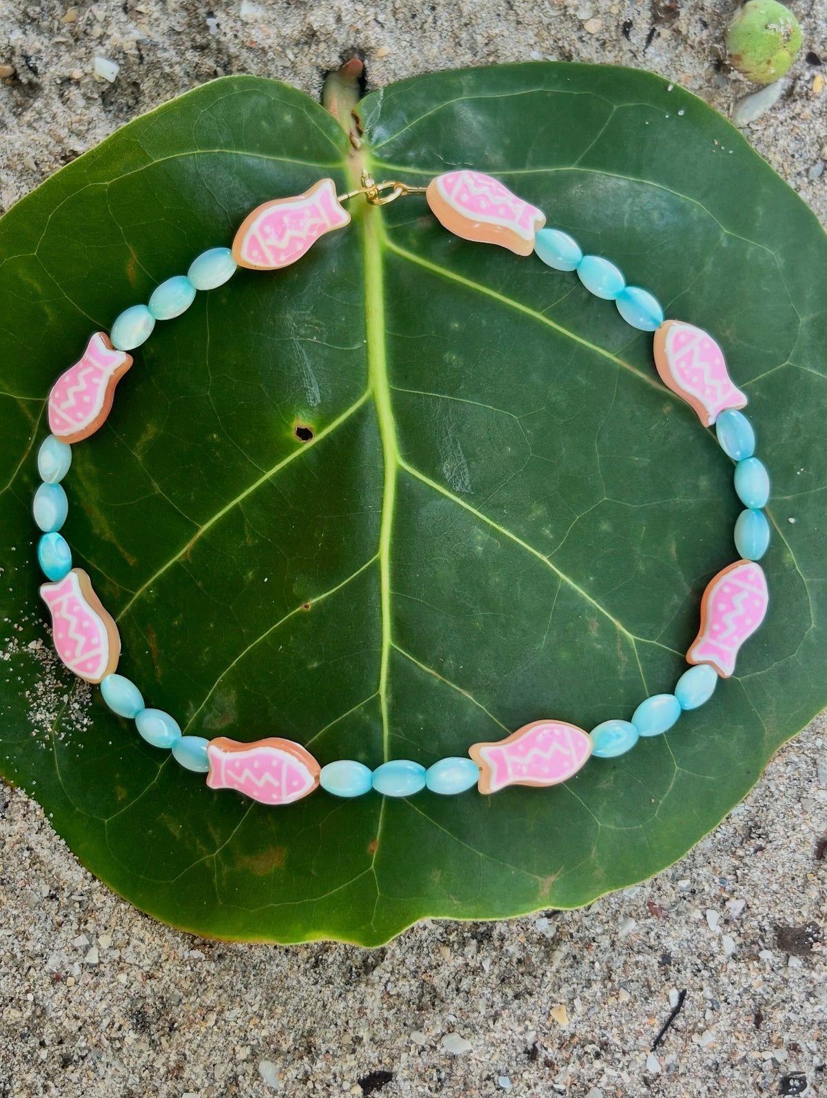Pink Glass Fish Choker Necklace