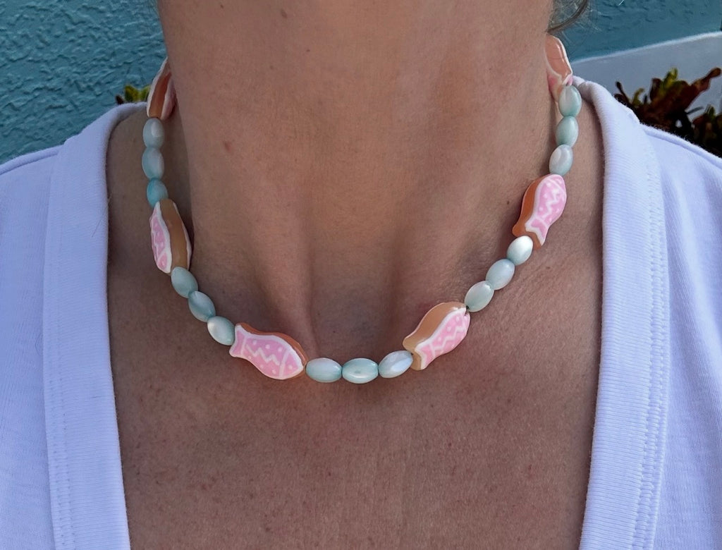 Pink Glass Fish Choker Necklace