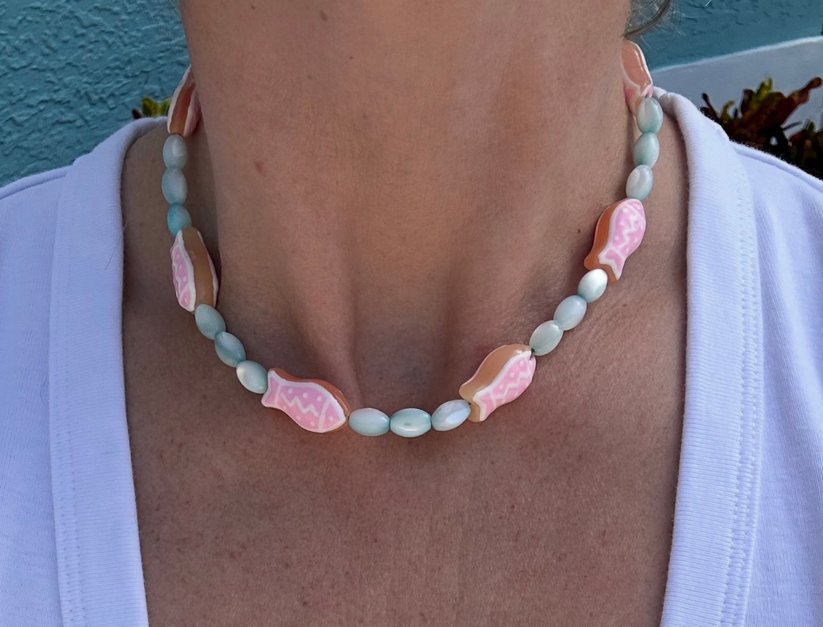 Pink Glass Fish Choker Necklace