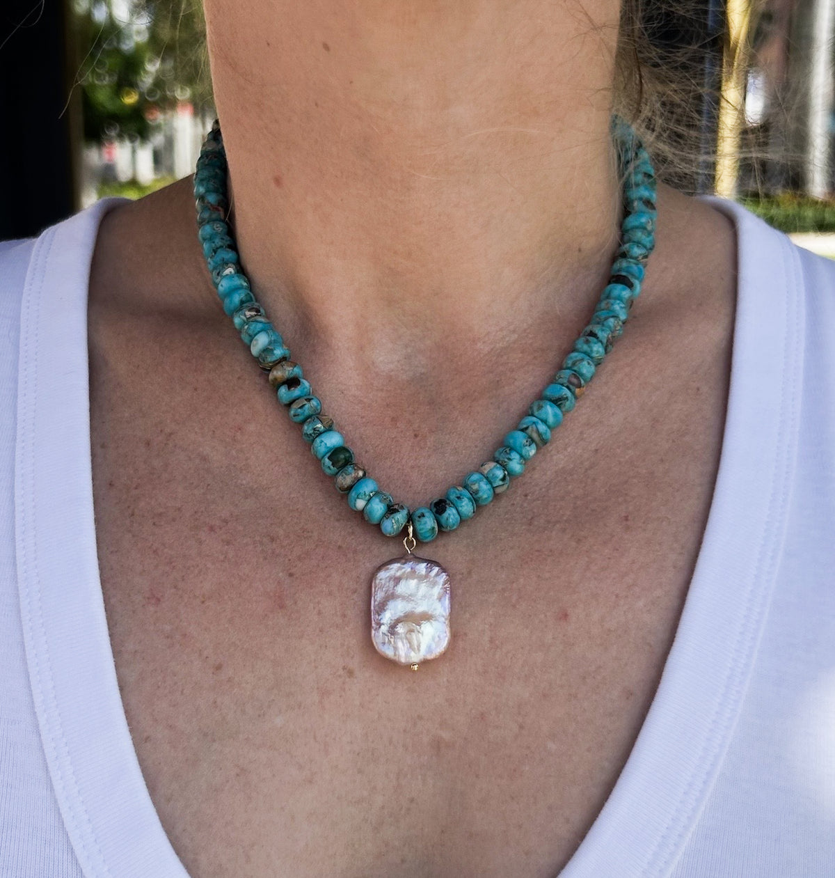 Blue Jasper Pearl Pendant Necklace